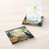 Halloween/Herbst/Herbst/Kürbis/Katze Glasuntersetzer (Schrägansicht)