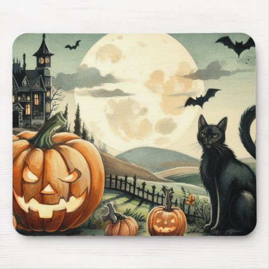 Halloween/Herbst/Herbst/Kürbis/Katze Mousepad (Vorne)