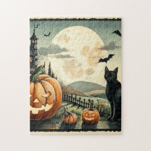 Halloween/Herbst/Herbst/Kürbis/Katze Puzzle (Vertikal)