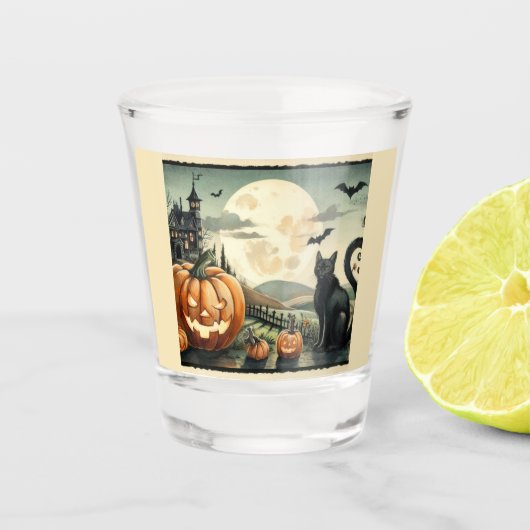 Halloween/Herbst/Herbst/Kürbis/Katze Schnapsglas (Vorderseite)