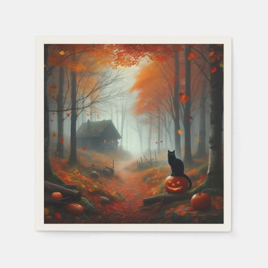 Halloween/Herbst/Herbst/Kürbis/Katze Serviette (Vorderseite)
