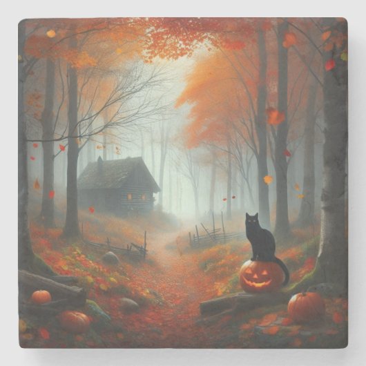 Halloween/Herbst/Herbst/Kürbis/Katze Steinuntersetzer (Vorderseite)