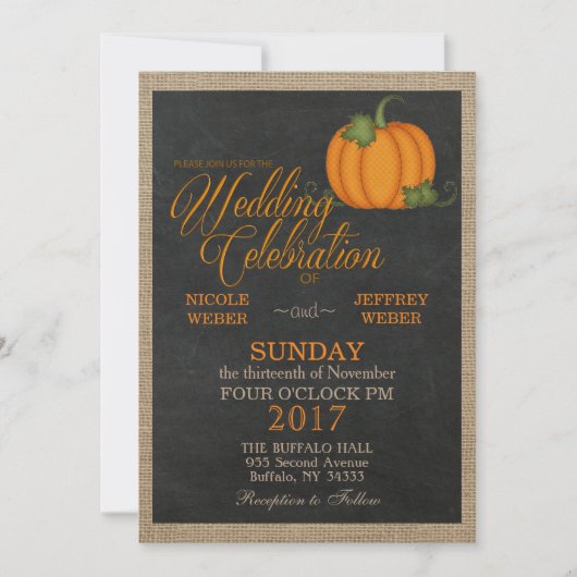 Halloween Herbst Kürbislandenhochzeit Einladung (Vorderseite)