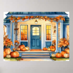 Halloween Herbst Kürbisse Maisstängel auf der Vord Poster