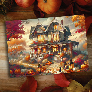 Halloween Herbst Landhaus Szene Feiertagskarte