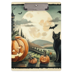Halloween/Herbst/Spätherbst/Kürbis/Katze Klemmbrett