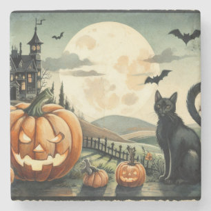 Halloween/Herbst/Spätherbst/Kürbis/Katze Steinuntersetzer