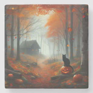 Halloween/Herbst/Spätherbst/Kürbis/Katze Steinuntersetzer