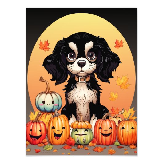 Halloween, Herbst Themed, Black and Tan Cavalier Fotodruck (Vorne)