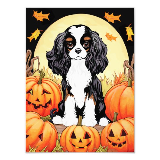 Halloween, Herbst-Themed, Tri Color Cavalier Spani Fotodruck (Vorne)