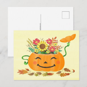 Halloween Herbstblumen-Kürbis Postkarte