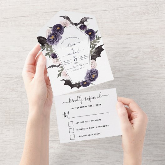 Halloween-Herbstherbst Lila All In One Einladung (Abreißen)