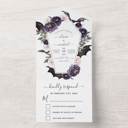 Halloween-Herbstherbst Lila All In One Einladung (Innen Boden)