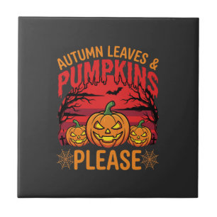 Halloween Herbstlaub und Kürbisse Bitte Design Fliese