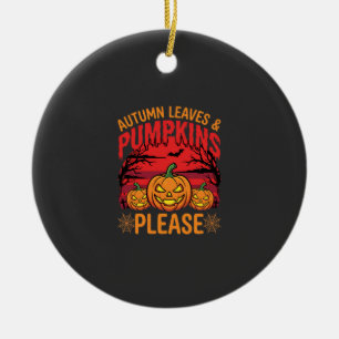 Halloween Herbstlaub und Kürbisse Bitte Design Keramik Ornament