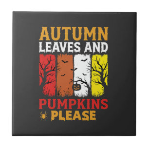 Halloween Herbstlaub und Kürbisse Vintage-Design Fliese