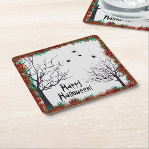 Halloween-Herbstlaube Spooky Trees Spiders Rechteckiger Pappuntersetzer