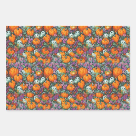 Halloween Herbstsaison Pumpkins & Florals Geschenkpapier Set (Vorderseite 3)