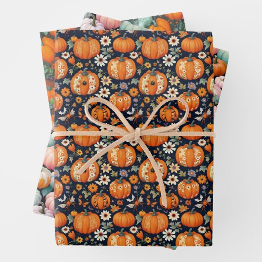 Halloween Herbstsaison Pumpkins & Florals Geschenkpapier Set (Beispiel)