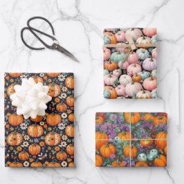 Halloween Herbstsaison Pumpkins & Florals Geschenkpapier Set