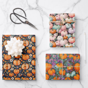 Halloween Herbstsaison Pumpkins & Florals Geschenkpapier Set