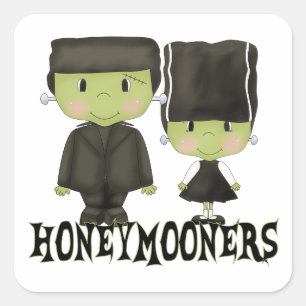 Halloween Herr & Mrs. Franken Honeymooners Quadratischer Aufkleber