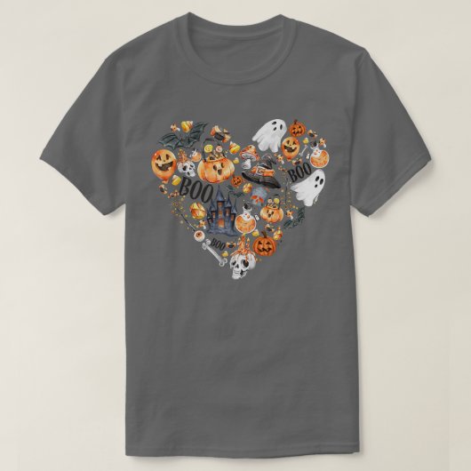 Halloween Herz mit Pumpkins Ghosts Spuk Haus T-Shirt (Design vorne)