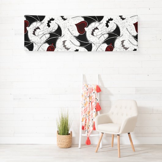 Halloween-Herz mit schwarzen Fledermausflügeln Banner (Insitu)