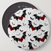 Halloween-Herz mit schwarzen Fledermausflügeln Button (Vorne & Hinten)