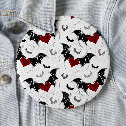 Halloween-Herz mit schwarzen Fledermausflügeln Button (Beispiel)