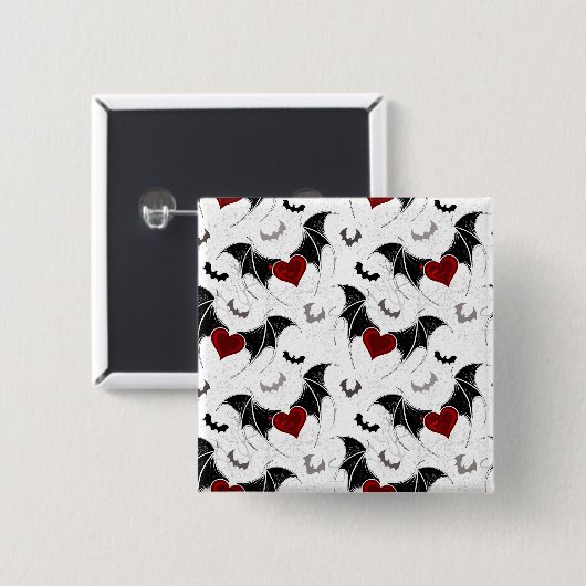 Halloween-Herz mit schwarzen Fledermausflügeln Button (Vorne & Hinten)