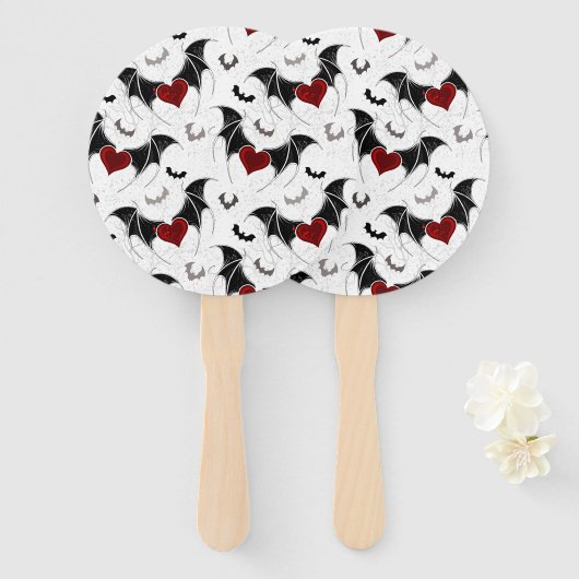 Halloween-Herz mit schwarzen Fledermausflügeln Fächer (Vorne und Hinten)