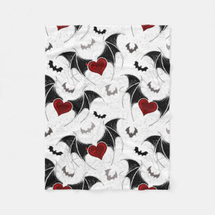 Halloween-Herz mit schwarzen Fledermausflügeln Fleecedecke