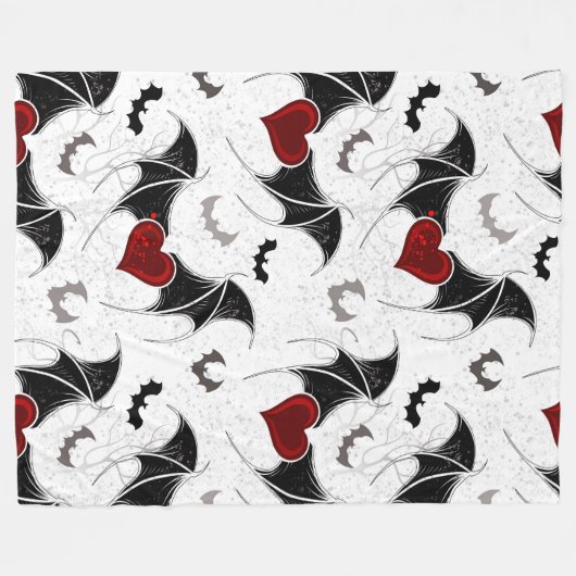 Halloween-Herz mit schwarzen Fledermausflügeln Fleecedecke (Vorderseite (Horizontal))