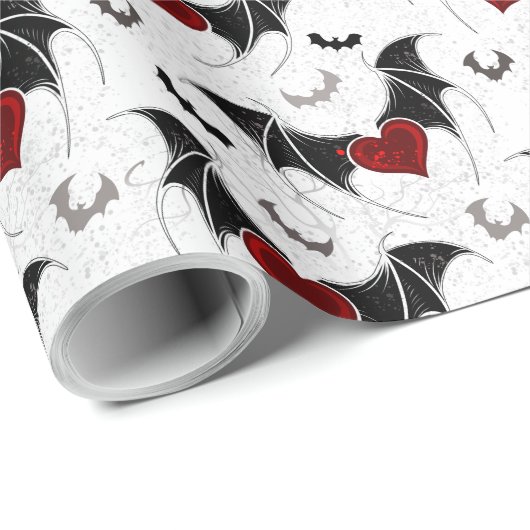Halloween-Herz mit schwarzen Fledermausflügeln Geschenkpapier (Rolleneckpunkt)
