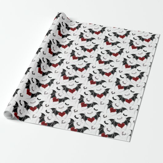 Halloween-Herz mit schwarzen Fledermausflügeln Geschenkpapier (Ungerollt)