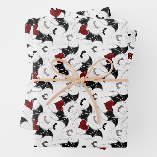 Halloween-Herz mit schwarzen Fledermausflügeln Geschenkpapier Set (Beispiel)