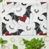 Halloween-Herz mit schwarzen Fledermausflügeln Geschirrtuch (Gefaltet)