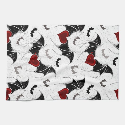 Halloween-Herz mit schwarzen Fledermausflügeln Geschirrtuch (Horizontal)