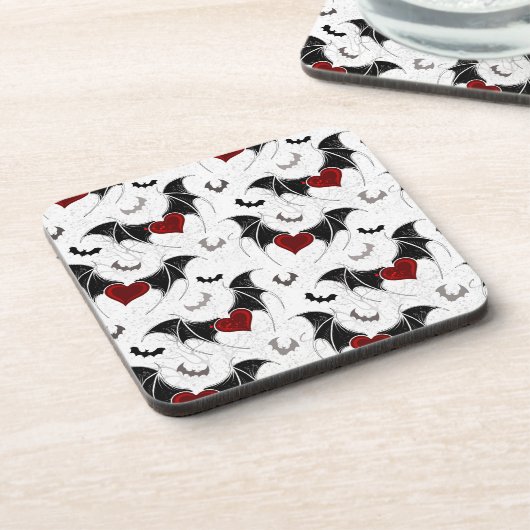 Halloween-Herz mit schwarzen Fledermausflügeln Getränkeuntersetzer (Linke Seite)