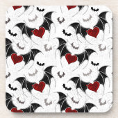 Halloween-Herz mit schwarzen Fledermausflügeln Getränkeuntersetzer (Vorderseite)