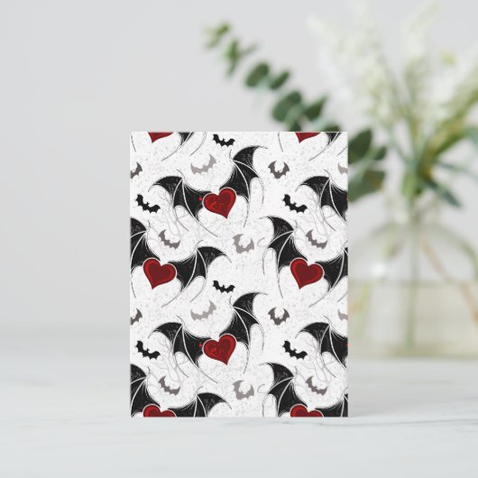 Halloween-Herz mit schwarzen Fledermausflügeln Hinweiskarte (Stehend Vorderseite)