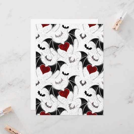 Halloween-Herz mit schwarzen Fledermausflügeln Karte (Vorderseite/Rückseite Beispiel)