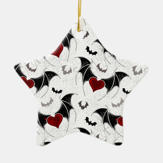 Halloween-Herz mit schwarzen Fledermausflügeln Keramik Ornament (Vorne)