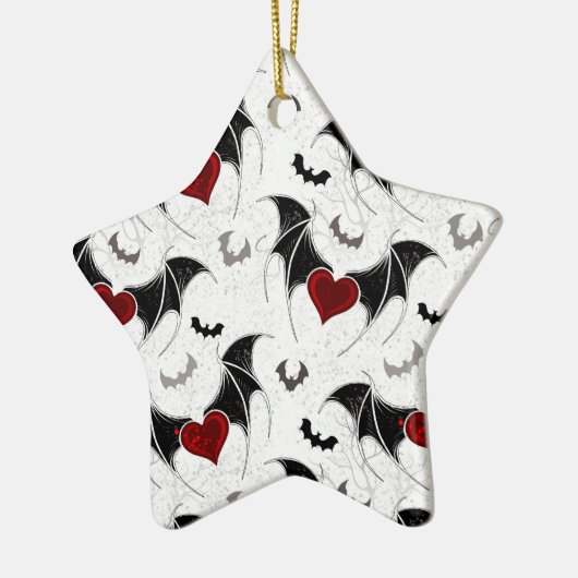 Halloween-Herz mit schwarzen Fledermausflügeln Keramik Ornament (Links)