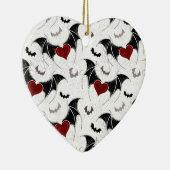 Halloween-Herz mit schwarzen Fledermausflügeln Keramik Ornament (Rechts)