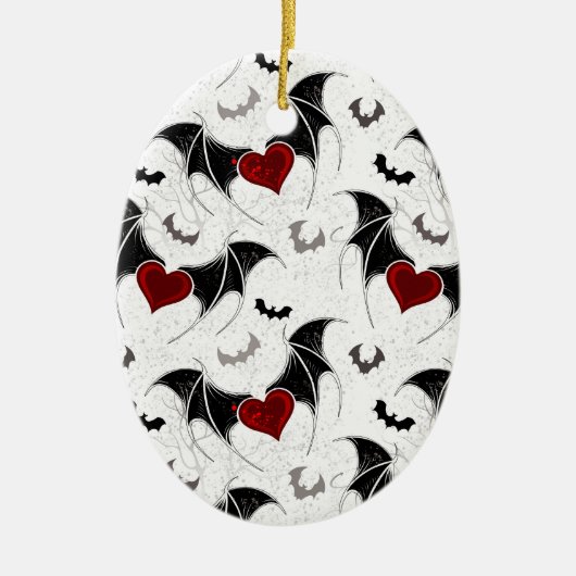 Halloween-Herz mit schwarzen Fledermausflügeln Keramik Ornament (Vorne)
