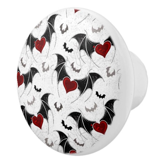 Halloween-Herz mit schwarzen Fledermausflügeln Keramikknauf (Rechts)