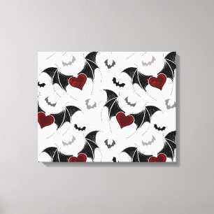 Halloween-Herz mit schwarzen Fledermausflügeln Leinwanddruck