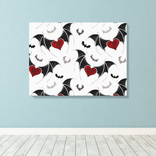 Halloween-Herz mit schwarzen Fledermausflügeln Leinwanddruck (Insitu (Holzboden))